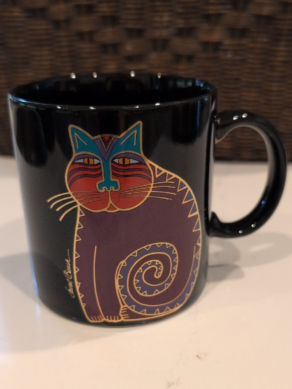 Vintage Laurel Burch Mythical Cat Black Ceramic Coffee Tea Mug Cup